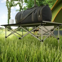 Outsunny Opvouwbare Campingtafel met Oprolbaar Tafelblad, Tuintafel van Aluminium voor 2 Personen, 95 x 55 cm, Khaki(m-8)