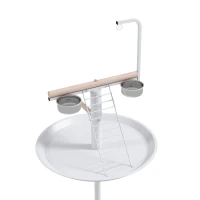 PawHut Papegaaien Vrijstaande Speelstandaard met Zitstok, 1 Ladder, 1 Schommel, Voerschalen, 60 x 60 x 138 cm, Wit + Natuur(m-7)