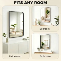 HOMCOM Rectangular Wall Mirror, 90 x 60 cm Wall Mounted Bathroom Mirror with Aluminium Alloy Frame and Tempered Glass, Black(m-6)