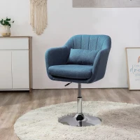HOMCOM Swivel Accent Chair, Linen Fabric Tub Vanity Chair, Modern Armchair with Adjustable Height and Lumbar Support for Living Room Bedroom Salon Make up Room Dressing Table, Blue(m-2)