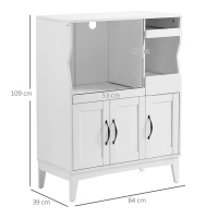 HOMCOM Credenza Cucina Salvaspazio con 2 Armadietti e 2 Ripiani Estraibili in Legno, 84x39x109 cm, Bianco(m-3)