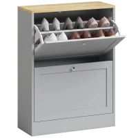 HOMCOM Dulap pentru pantofi 12 perechi, Dulap de intrare cu 2 sertare rabatabile și rafturi reglabile, 60 x 23,5 x 80cm, Gri(m-8)