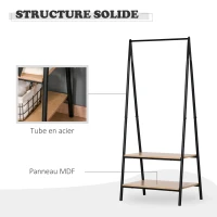 HOMCOM Portant à vêtements penderie style contemporain triangulaire dim. 64L x 43l x 149H cm 2 étagères MDF bois clair acier noir(m-6)