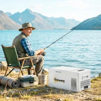 Outsunny Nevera Portátil Eléctrica 16,8L Refrigerador de Coche 12/24/220V -20℃ a +20 ℃ con Pantalla Luz LED 59x32x28 cm Blanco(m-10)