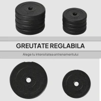 HOMCOM Set Gantere cu Greutăți de 20 kg (4x2.5 kg, 4x1.5 kg) cu 8 Discuri și 2 Gantere de 2 kg, 43x18x7.5 cm, Negru(m-4)