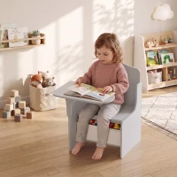 AIYAPLAY Kids Table and Chair Set, Children Desk and Chair with Storage Bins for Playing, Reading, Painting, for Ages 3-5, Grey(m-2)