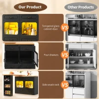 360° Rotating Bar Table with Rotatable Side and Spice Rack, Extendable Kitchen Island with 4 Drawers, Black(m-5)