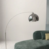 HOMCOM Lampă de podea vintage cu arc, tijă reglabilă, întrerupător cu pedală, soclu E27, argintie(m-8)