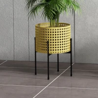 Outsunny Bloemenstandaard, set van 3, roestvrij metalen frame, voor binnen en buiten, zwart/goud(m-8)