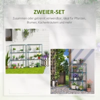 Outsunny plantenrek, set van 2, elk met 4 planken, gecombineerd of afzonderlijk te gebruiken, staal, groen, 70 x 27 x 110 cm(m-4)