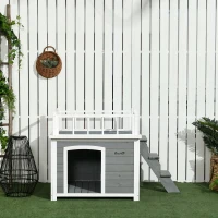 PawHut Cusca de exterior pentru caini cu balcon, scari, Cusca pentru caini rezistenta la intemperii cu picioare inaltate, ferestre, pentru caini de talie mica si medie(m-9)