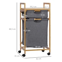HOMCOM Cesto para Ropa Sucia Cesta para la Colada de Bambú con 2 Bolsas de Tela Extraíbles y Ruedas 42x35x84,5 cm Gris(m-3)