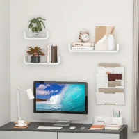 HOMCOM Lot de 3 étagères murales flottantes design contemporain courbé kit fixation inclus MDF blanc(m-10)