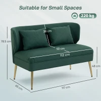HOMCOM 2 Seater Sofa, Linen-look Fabric Small Sofa with Wing Back, Thick Seat, Metal Legs, Dark Green(m-4)
