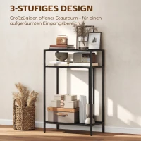 HOMCOM Consoletafel 3 niveaus opbergplanken Smalle Entreetafel Stalen Frame voor Woonkamer Hal 55 cm Zwart(m-4)