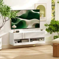 HOMCOM Hangende TV-kast met LED-verlichting, 16 knippermodi, Wandgemonteerd tv-meubel, Open schappen, 120 x 35 x 40,5 cm, Wit(m-8)