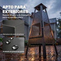 Outsunny Brasero de Exterior con Chimenea Cónica 41x40,5x97 cm Acero al Carbono con Malla Protectora para Patio Terraza Negro(m-6)