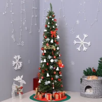 HOMCOM 7ft Unlit Artificial Christmas Tree, Pencil Slim Xmas Tree with Solid Stand and Realistic Branches, Green(m-2)