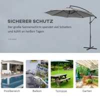 Outsunny Zonnescherm afneembare parasol, zweefparasol, zwengelparasol met handkruk, grijs(m-6)