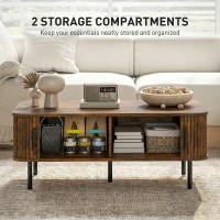 HOMCOM Coffee Table with Storage, Living Room Table with Slatted Tambour Sliding Doors and Adjustable Foot Pads, Rectangular Coffee Table with Elevated Base for Living Room, Rustic Brown(m-6)