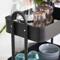 HOMCOM Metal 4-Tier Mobile Storage Serving Trolly Rolling Utility Cart Organiser Kitchen Mesh Bottom Black(m-4)