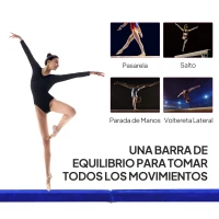 HOMCOM Barra de Equilibrio Gimnasia Plegable 210 cm Barra de Gimnasia Artística para Niños Adultos Entrenamiento en Casa Azul(m-7)