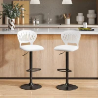 HOMCOM Juego de 2 Taburetes de Bar Giratorios en 360° Regulables en Altura de 84-105 cm Respaldo Hueco Reposapiés Blanco(m-2)
