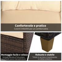 Outsunny Set Mobili da Giardino 4 Pezzi in Rattan PE e Tavolino, Divano e Poltrone Imbottiti Marrone e Beige 124x68x76cm(m-7)