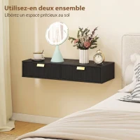 HOMCOM Lot de 2 Tables de Chevet Murales, Tables de Nuit Suspendues avec Tiroir Ondulé, 40 x 30 x 15 cm, Noir(m-6)