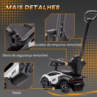 AIYAPLAY 2 em 1 Carro Andador para Crianças 12-36 Meses Lamborghini Essenza SCV2 Carro Andador com Buzina Guiador e Grade de Segurança Removível 86,5x40x89,5cm Branco e Preto(m-7)
