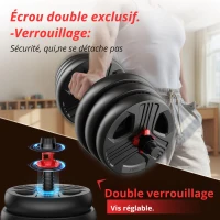 Set d'haltères réglable 5‑en‑1, lot de 2, absorbant les chocs, protège-sol, inoxydable et sans odeur, 57,5x29x17,5 cm, Noir(m-1)