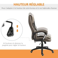 Vinsetto Fauteuil de bureau massant fauteuil bureau confortable hauteur réglable pivotant 360° polyester PU gris brun(m-5)