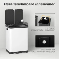 HOMCOM Dubbele prullenbak, 2 x 30L, vingerafdrukbestendig, pedaal, uitneembare binnenbakken, grijs(m-5)