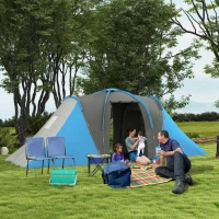 Outsunny Tente de camping familiale 4 pers. étanche facile à monter 2 grandes portes dim. 5,55 x 2,25 x 1,9 m gris foncé et bleu(m-15)