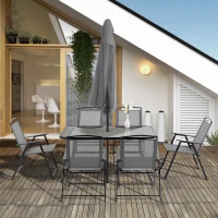 Outsunny Conjunto de Jardim Refeição de 8 Peças com 6 Cadeiras Dobráveis Mesa  e Chapéu de Sol Inclinável Cinza(m-10)