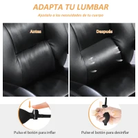 HOMCOM Silla de Escritorio con Soporte Lumbar Inflable Tapizada en PU Reposapiés Respaldo Reclinable Altura Ajustable Negro(m-4)