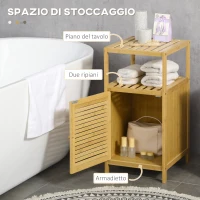 kleankin Mobiletto Bagno in Bambù a Doghe con Armadietto a un'Anta, 33x36.5x67cm, Colore Legno Naturale(m-4)