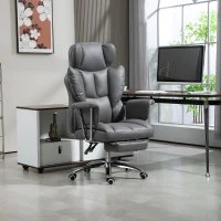 HOMCOM Ergonomische bureaustoel met armleuningen, voetsteun en verstelbare hoogte, draaistoel van microvezelstof, comfortabel en gepolsterd, donkergrijs(m-8)