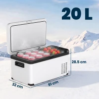 Outsunny Frigo Portatile Elettrico 20L con Maniglia e Schermo LCD, in Acciaio Zincato, 61x32x28.5 cm, Bianco(m-3)
