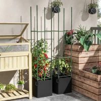 Outsunny Set van 2 Rankrekken met Tas, Verstelbare Niveaus, Roestvrij Staal, 33x33x180 cm, Groen(m-2)
