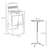 Outsunny Set Tavolino Alto con 2 Sgabelli da Bar, Arredamento da Giardino in Alluminio e Acciaio Colore Argento(m-3)