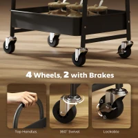 HOMCOM 3-Tier Kitchen Storage Trolley with on Wheels Cover Top Board - Rustic Brown and Black(m-6)