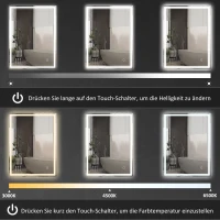 HOMCOM Badkamerspiegel met LED Verlichting 90x70 cm Wandspiegel met Memory-Functie en 3 Lichtkleuren Zilver(m-5)