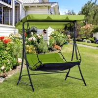 Outsunny 2 Seater Garden Swing Seat Bed, Sun Lounger with Adjustable Canopy, Cushioned Seat and Weather Resistant Steel Frame for Patio, Yard, Green(m-2)