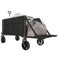 Outsunny Chariot de jardin pliable 150 L, chariot de transport de plage poignée réglable poches latérales 85 x 50 x 90 cm noir(m-12)