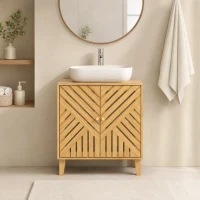 HOMCOM Mueble bajo Lavabo de Bambú con 2 Puertas Lamas y Estante Ajustable para Lavabo sin Pedestal 60x30x60 cm Natural(m-9)