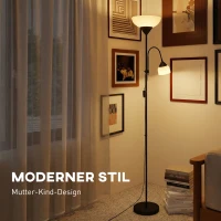 HOMCOM Uplighter, moeder-en-kind staande lamp, hoge lamp met 3 kleurtemperaturen en flexibele zwanenhals, zwart(m-5)