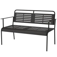 Outsunny 2-Persoons Weerbestendige Tuinbank, Waterbestendige Tuinmeubels met Rug- & Armleuningen 121 x 64 x 84cm, Zwart(m-10)