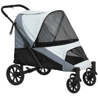PawHut Hondenwagen, opvouwbare hondenbuggy voor middelgrote honden, dierenwagen met 4 wielen, veiligheidslijnen, remmen, grijs(m-1)