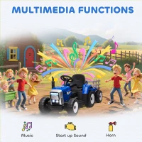 HOMCOM Ride On Tractor, Battery Powered Electric Car, with Detachable Trailer, Remote Control, Music, Blue(m-6)
